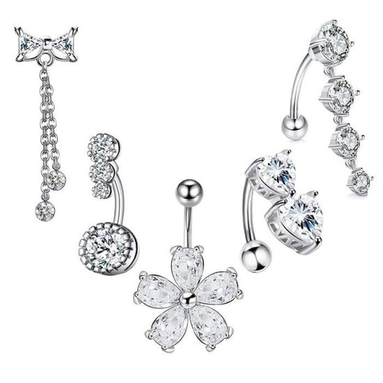 Set 9 Piercings Nombril Acier Chirurgical - Bijoux Nombril 10mm - Pour Femme Et Homme - Strass Et Perles