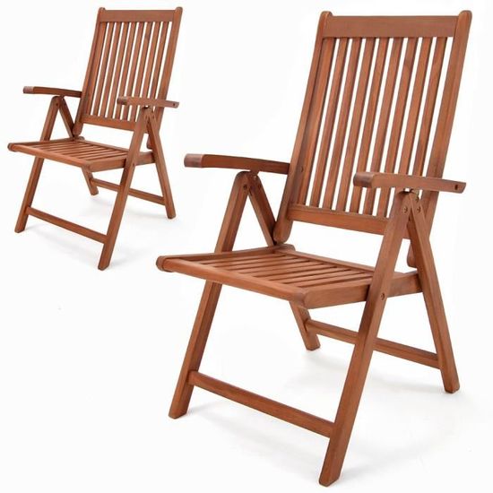 Set de 2 chaises pliantes Vanamo en bois d'eucalyptus Chaise de jardin pliable fauteuil de jardin