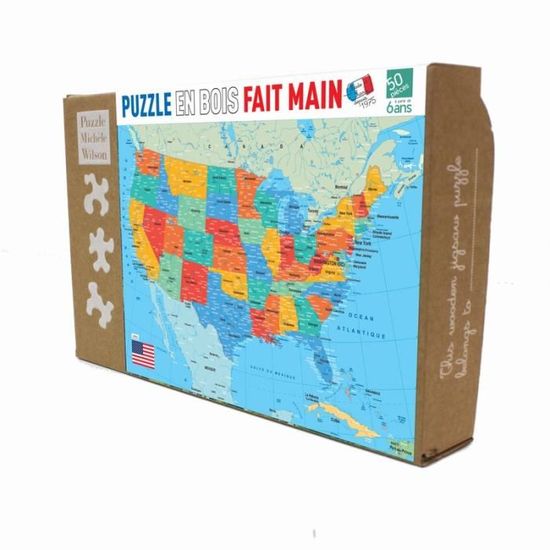 Puzzle en bois Carte des Etats-Unis - Puzzle Michèle Wilson - Moins de 100 pièces