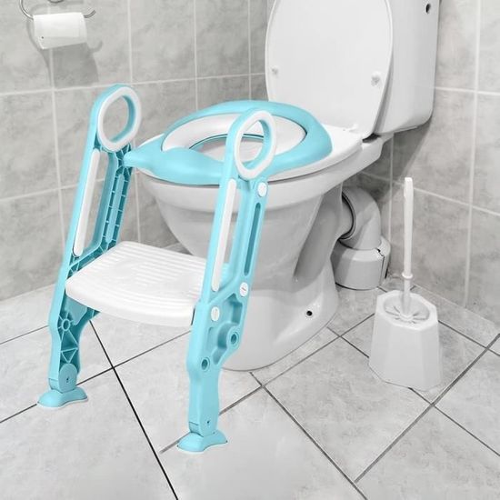 Réducteur WC Enfant Avec Marche Intégrée - Structure Triangulaire Stable, Antidérapant, Pliable, Ajustable (bleu)