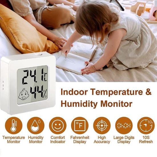 2 Thermomètres Hygromètres Intérieurs - Mini écran LCD, Pour Frigo, Chambre, Support Ou Accrochage