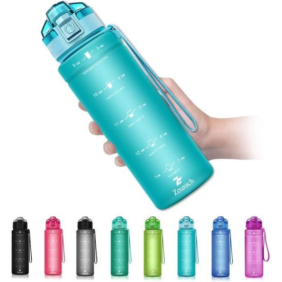 Gourde Sport Vikastar 500ml/1000ml/1500ml - Avec Marqueurs De Temps Et Citations - Sans BPA, étanche - Pour Gym, Bureau, école