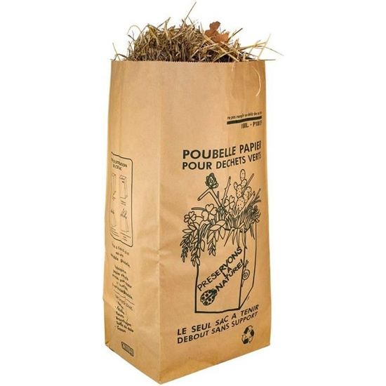 10 Sacs Poubelle en Papier Biodégradable 100 Litres pour Déchets Verts et Organiques, Sacs Jardin Compatibles compost