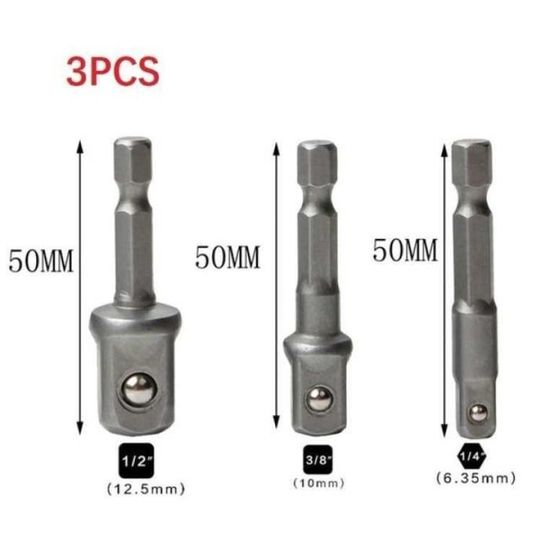 Lot 7 Adaptateurs Douille 1/2" 3/8" 1/4" - Set Clé à Choc & Perceuse Multifonction CR-V