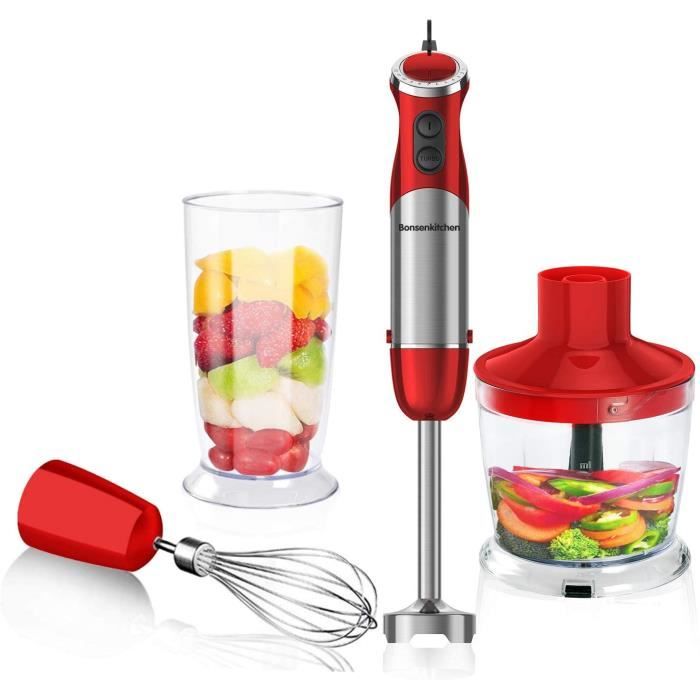 Mixeur plongeant 3 en 1, 800 w, pressepurée en acier inoxydable avec 500 ml, gobelet de 600 ml