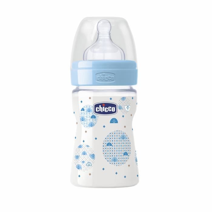 Biberon Chicco Bien-Être En Verre 150 Ml - Tétine Silicone Flux Lent - 0+ Mois