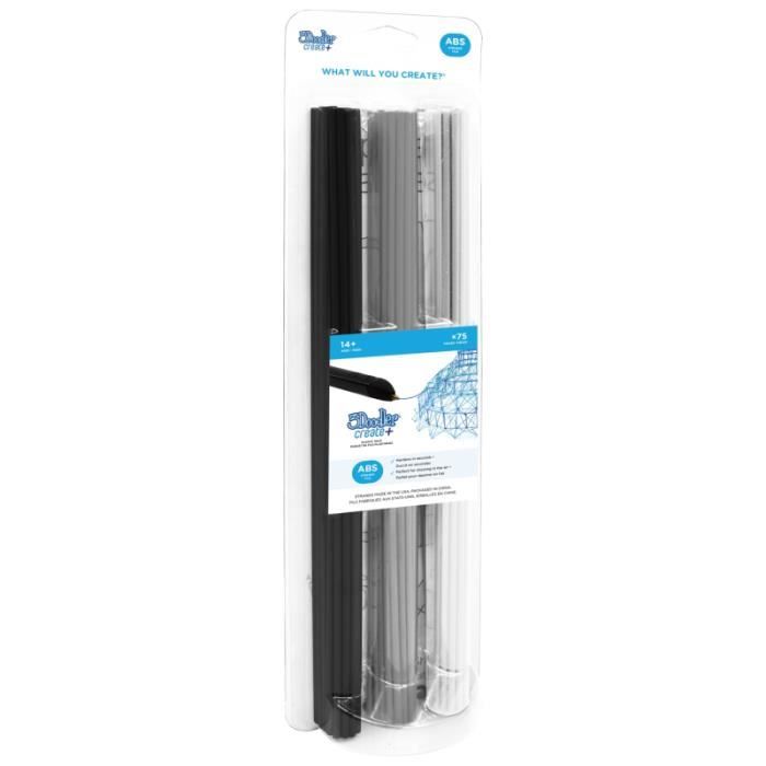 3DOODLER Filament ABS 3 mm — Recharge 75 pièces 3 couleurs compatible Create iPRO