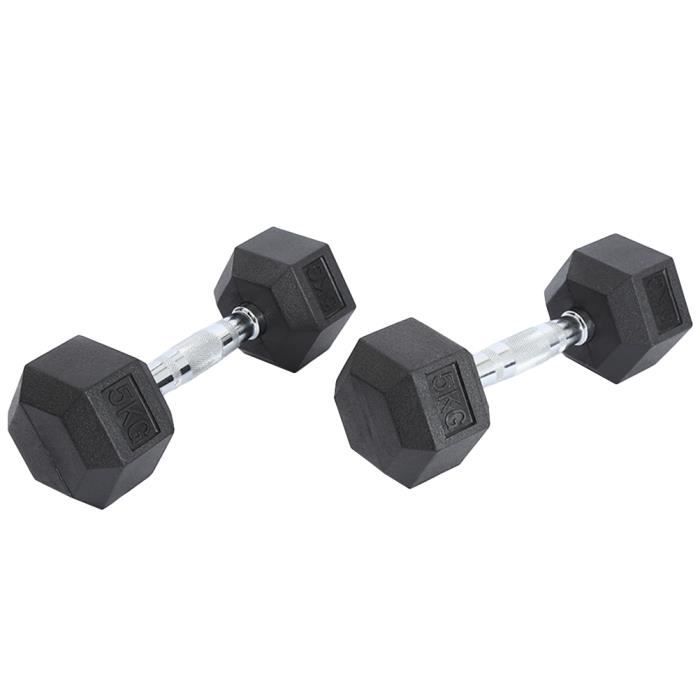 1 paire d'haltères hexagonaux en caoutchouc caoutchouté haltère gym dédié haltère fixe hommes fitness formation bras muscle 5 kg hal