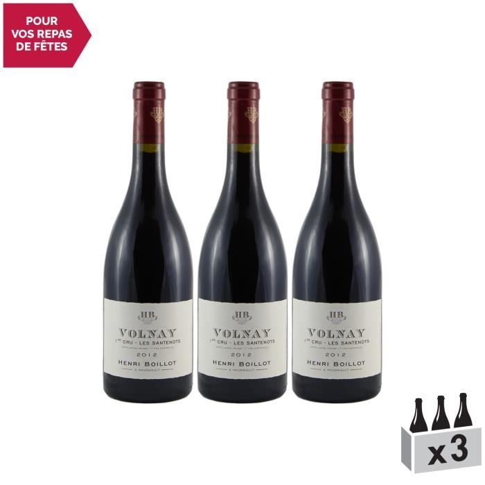 Volnay 1er Cru Santenots Rouge 2012 - Lot de 3x75cl - Maison Henri Boillot - Vin AOC Rouge de Bourgogne - Cépage Pinot Noir