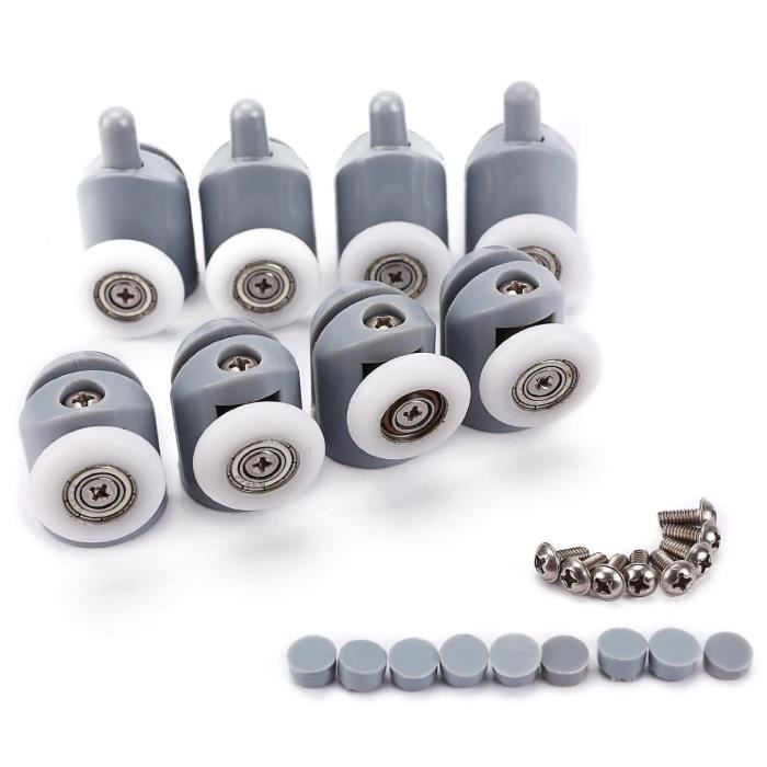 8x Galet ajustables Dual Rouleau Roulette Roue Porte Douche Salle de Bain 23mm
