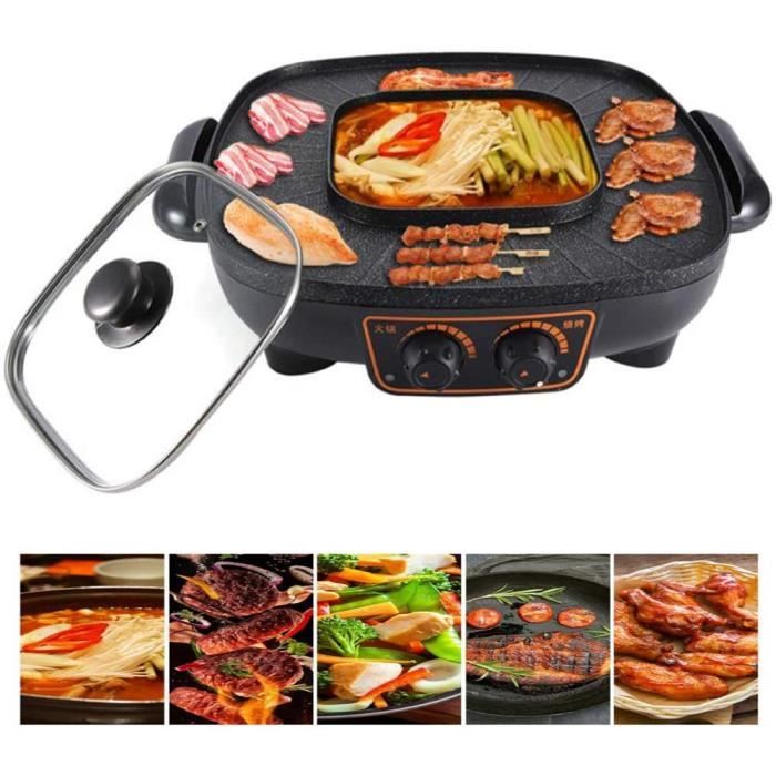Barbecue électrique de Table Easy Grill,Poêle à frire pour barbecue multifonction à usage domestique Barbecue à double usage Hot Pot