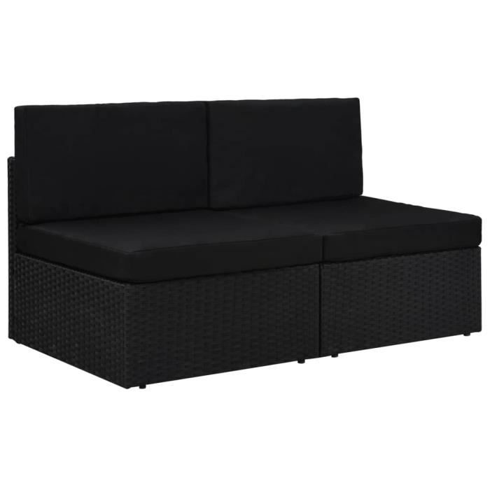 Canapé sectionnel 2 places - Meuble d'Extérieur Sofa de Jardin Sofa de Patio Canapé de Terrasse - Résine tressée Noir