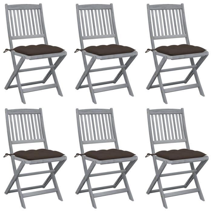 1887GENIAL® Lot de 6 Chaises bistrot de jardin,Jardin,Fauteuil Relax,Chaises pliables d'extérieur 6 pcs avec coussins Bois d'acacia