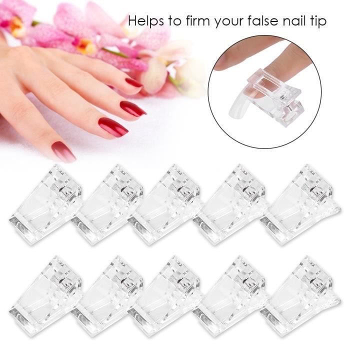 10x Clip Ongle Gel Clip Ongle Polygel, Pinces à Ongles Polygel, Pinces à Ongles Transparentes et pratique, salon HB008