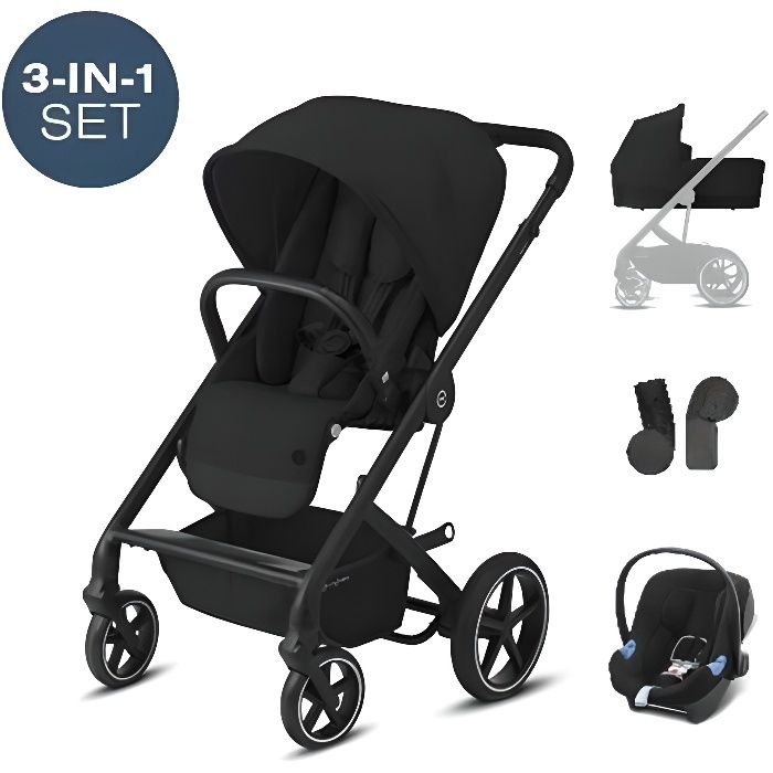 CYBEX Poussette Trio Balios S Lux - Poussette Balio S Lux, nacelle S et siège auto Aton B2 i-Size Black - Deep Black