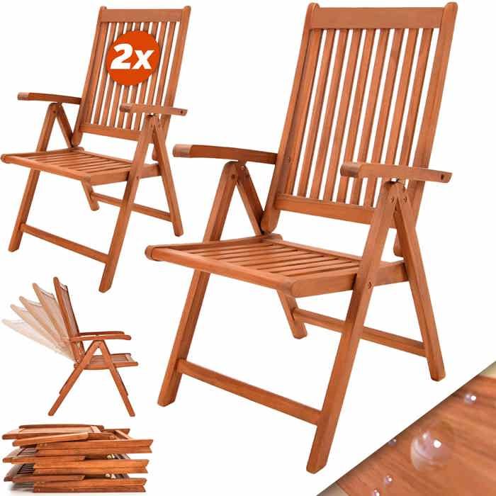 Set de 2 chaises pliantes Vanamo en bois d'eucalyptus Chaise de jardin pliable fauteuil de jardin