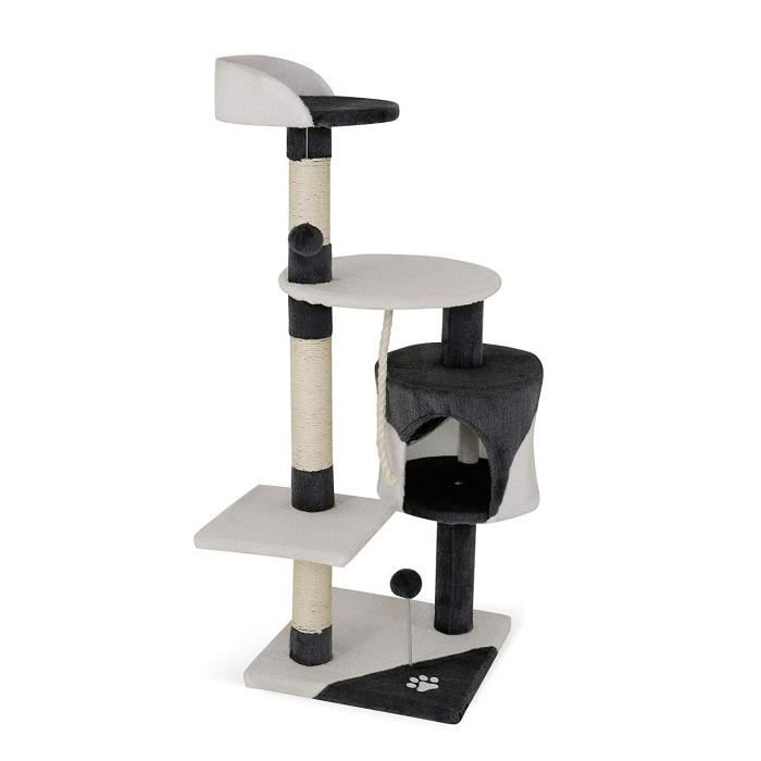 Dibea Arbre à chat avec Griffoir et Centre d'Activités, Gris et Blanc, 112 cm - KB00205