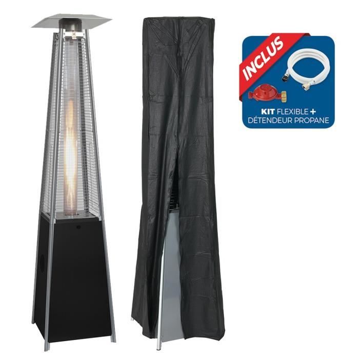 Flamme gaz FAVEX - Chauffage extérieur - Gaz Propane - Housse de protection - L 50 x P 50 x H 227 cm - Noir