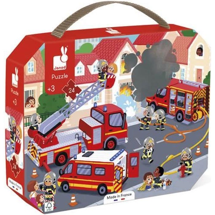 JANOD - Puzzle Pompiers 24 Pièces - Puzzle Enfant - Développe la Patience et la Dextérité - Fabrication Française - Dès 3 Ans