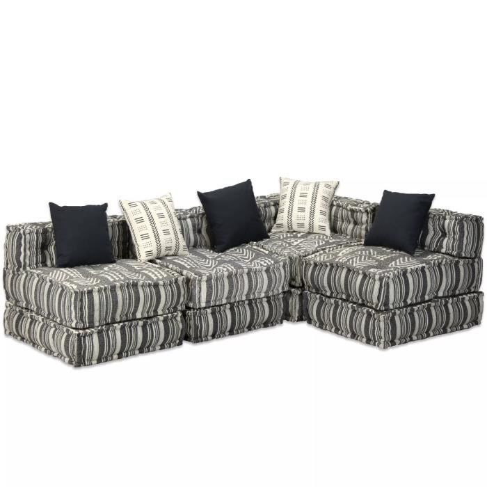 KKmoon Canapé Modulaire à 4 Places Canapé Convertibles Tissu Rayure 200 x 132 x 56 cm