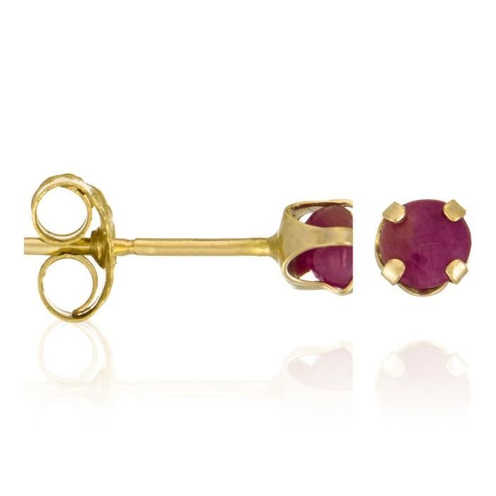 Boucles d'oreilles Or Jaune 375/1000 et Pierres Precieuses Rouge