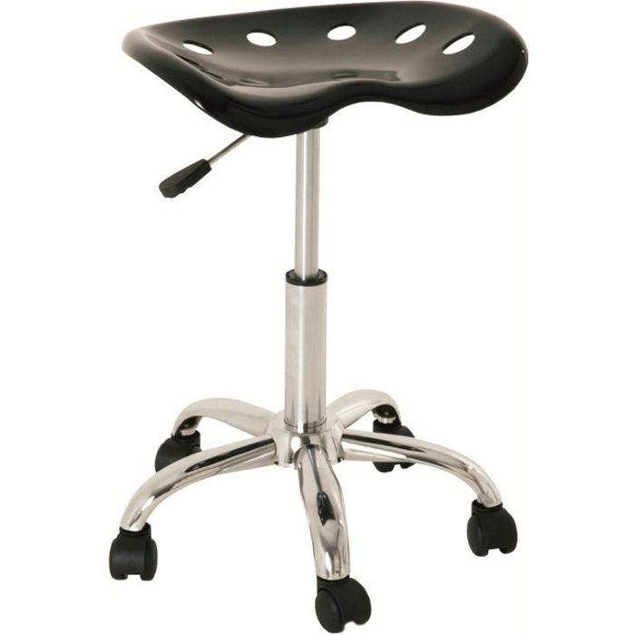 Tabouret à roulettes Dom chromé noir