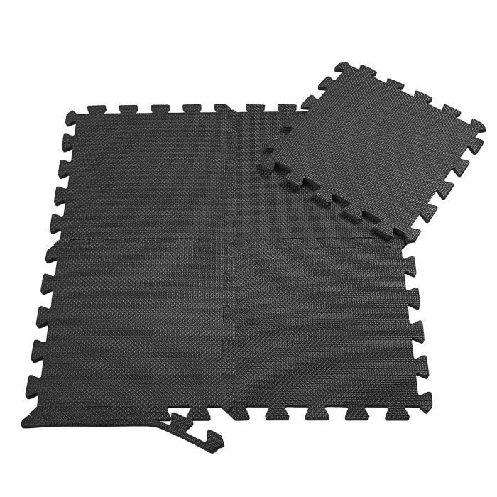 SAMAX Tapis de Protection de Sol de Fitness 18 Dalles - Souple EVA Tapis Mousse d'exercice de Gym Gymnastique en Noir