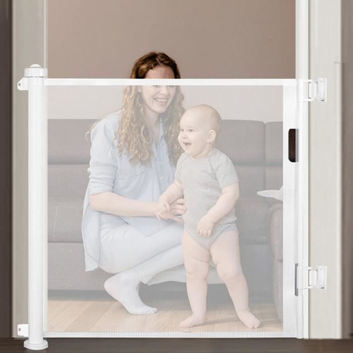 SINBIDE Barrière De Sécurité Extensible Rétractable de 0 à 180 cm, Pour escalier de bébé ou Animaux, Portes d'Escalier, BLANC