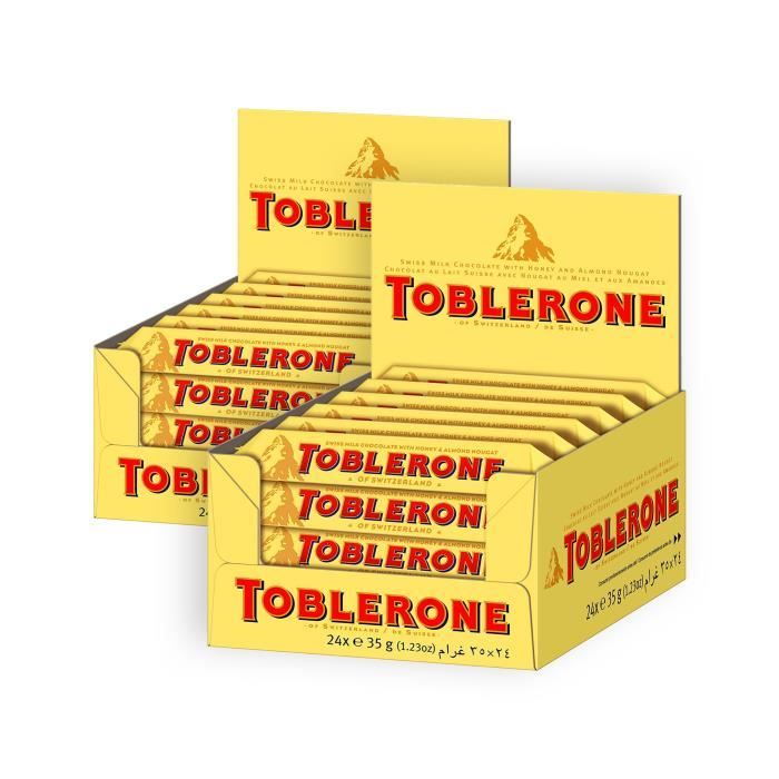 Toblerone - Barre au Chocolat au Lait Suisse, Miel, Nougat et Amandes - Format Familial - 2 Packs de 24 barres (35g)