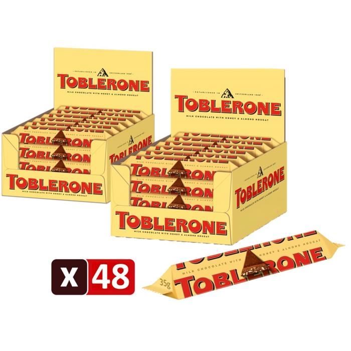 Toblerone - Barre au Chocolat au Lait Suisse, Miel, Nougat et Amandes - Format Familial - 2 Packs de 24 barres (35g)
