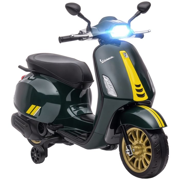 Scooter électrique enfant AIYAPLAY Vespa 6 V dim. 107L x 47l x 73H cm Musique MP3 Port USB Phare 2 roulettes pour 3-6 ans Vert