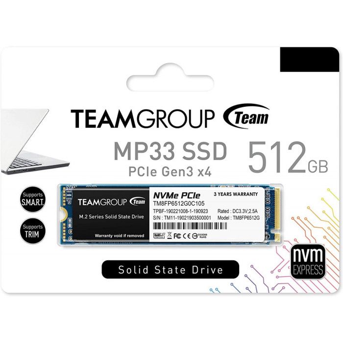 SSD Interne - TEAMGROUP - MP33 - 512 Go - M.2 - PCIe NVMe 3.0 x4