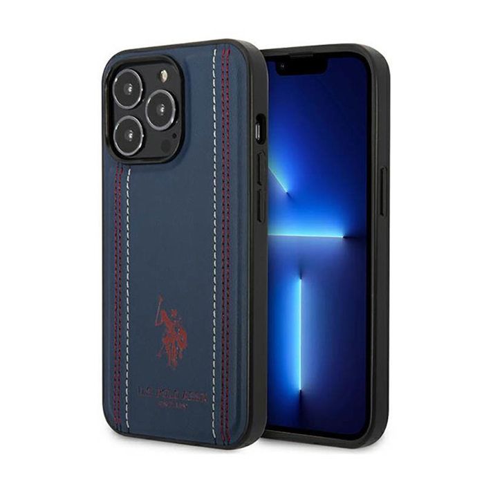 Étui pour smartphone - US Polo Assn - Leather Stitch - iPhone 14 Pro - Bleu marine - Semi-rigide