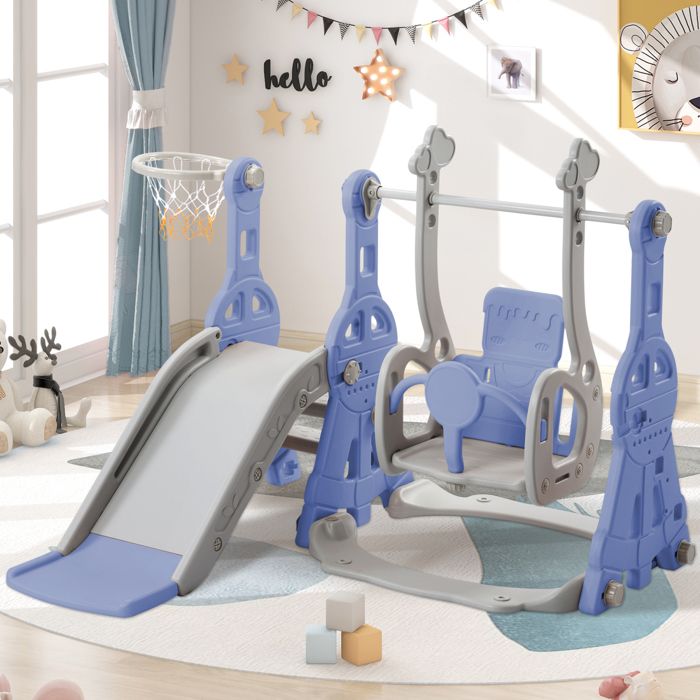 Ensemble Toboggan Et Balançoire Pour Tout-petits 4 En 1, Ensemble De Jeu De Balancoire Pour Aire De Jeux Pour Enfants Avec Cerceaux De Basket Ball 90317623