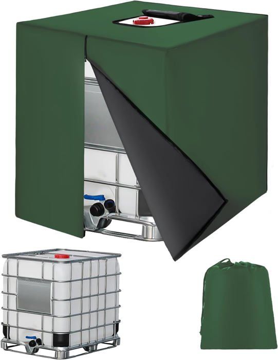 Bâche De Protection IBC 1000L Druuzyl - Housse étanche Anti-UV Avec Fermeture à Glissière (116x100x120cm, Vert) - 1