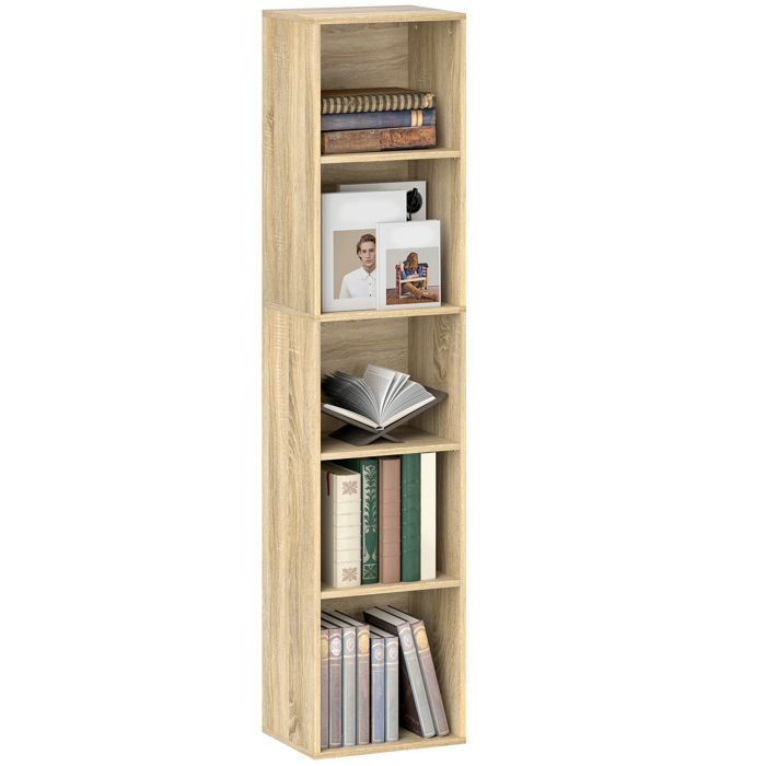 Bibliothèque étagère de rangement - HOMCOM - 5 niveaux - étagères réglables - pour salon chambre bureau 30x24x1335cm - naturel