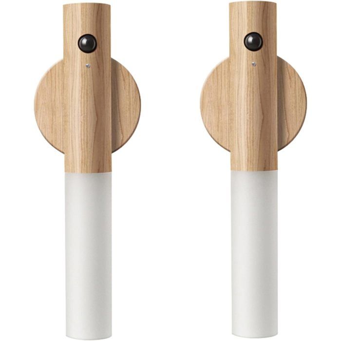 Veilleuse LED à détecteur de mouvement en bois de frêne blanc magnétique rechargeable pour couloir escalier chambre lot de 2