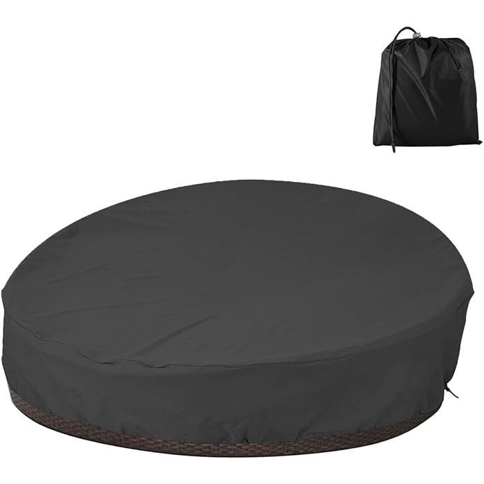 Housse de protection pour canapé-lit rond en tissu Oxford 210D avec cordon de serrage - anti-UV - imperméable (noir 228 x 83 cm)
