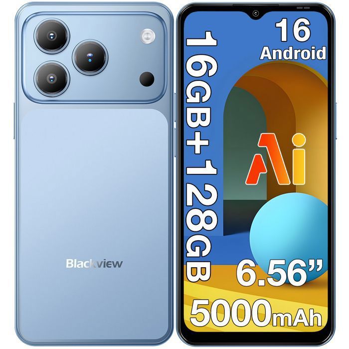 BLACKVIEW WAVE 7C Smartphone 6.56 16Go + 128Go/jusquà 2To 5000mAh Android 16 32MP Téléphone Portable 4G Double Sim GPS - Bleu