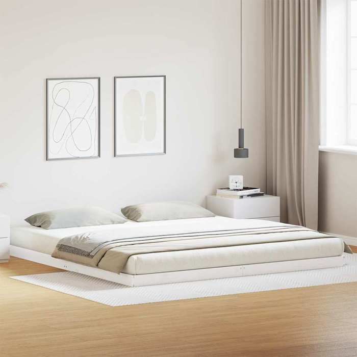 CHIC Lit adulte2 places - 200x220 cm Structure/Cadre de lit surélevé Blanc 200 x 220 cm Bois de pin massif #Sara94983