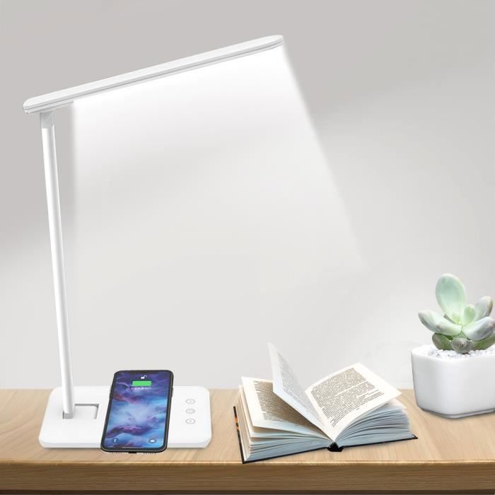 Lampe de bureau LED - PRUMYA - 10W - Chargeur sans fil - 3 niveaux de luminosité - Protection des yeux