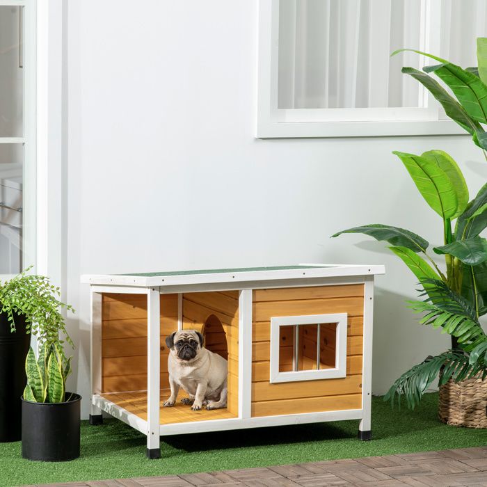 Comparer les prix de Niche pour chien extérieur maison chien intérieur en bois avec toit ouvrant et fenêtre 855L x 62l x 60H cm orange