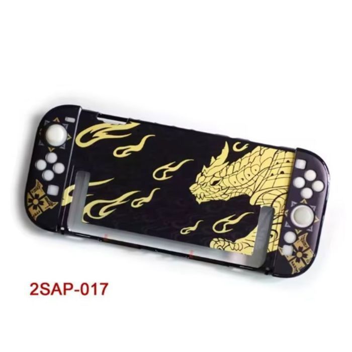 Coque Switch 2 inspirée de Monster Hunter design dragon doré sur fond noir