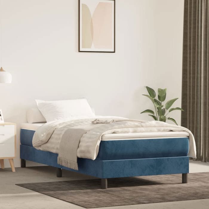 Matelas à ressorts ensachés - vidaXL - 90x190x20 cm - Bleu foncé - Velours doux - Ressorts ensachés - Mousse confortable