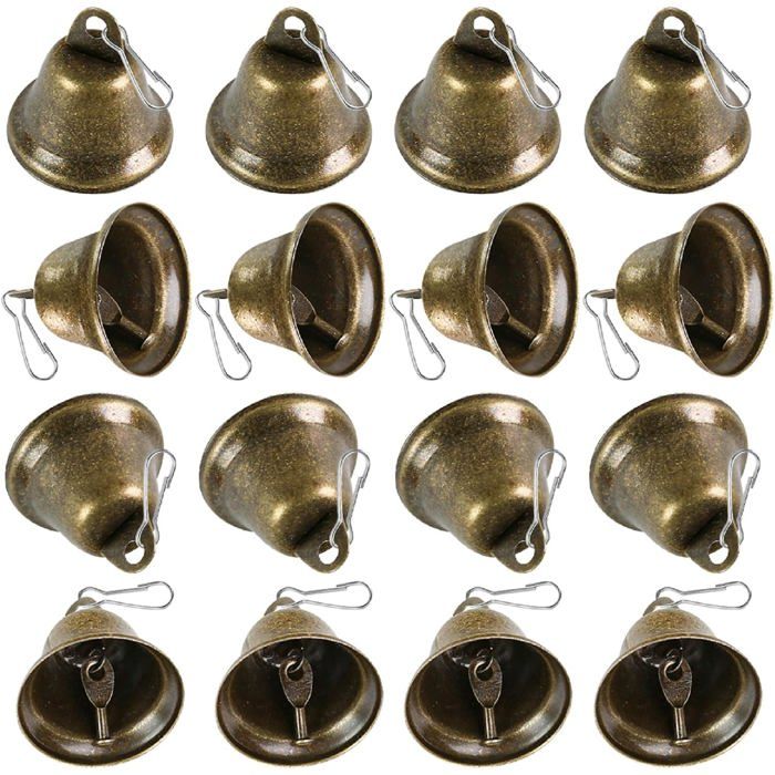Lot de 16 grelots en bronze style vintage (4 cm x 4 cm) avec crochets à ressort parfaits pour lapprentissage de la propreté
