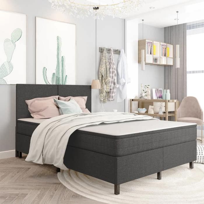 Sommier à lattes en tissu - Happiness - 180x200 cm - Gris - Tissu polyester - MDF et métal - Robuste - Facile à monter