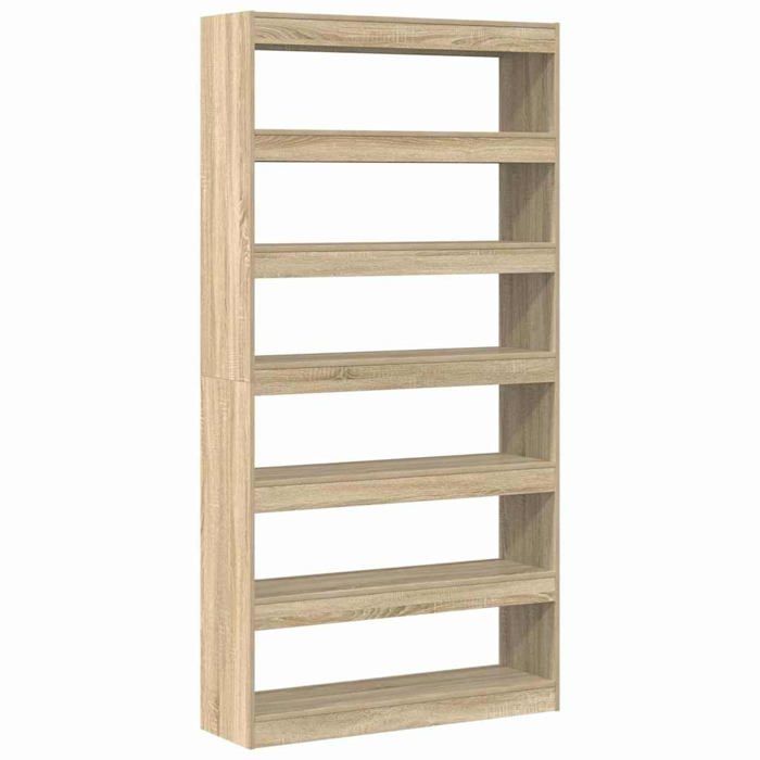 Bibliothèque moderne en bois dingénierie - vidaXL - 100x30x198 cm - Chêne Sonoma - 6 étagères - Fixation murale