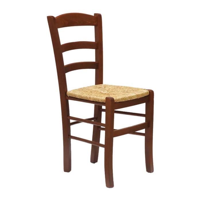 Chaise en Bois et Paille Colorée Rustique Salle à Manger et Cuisine - Noyer