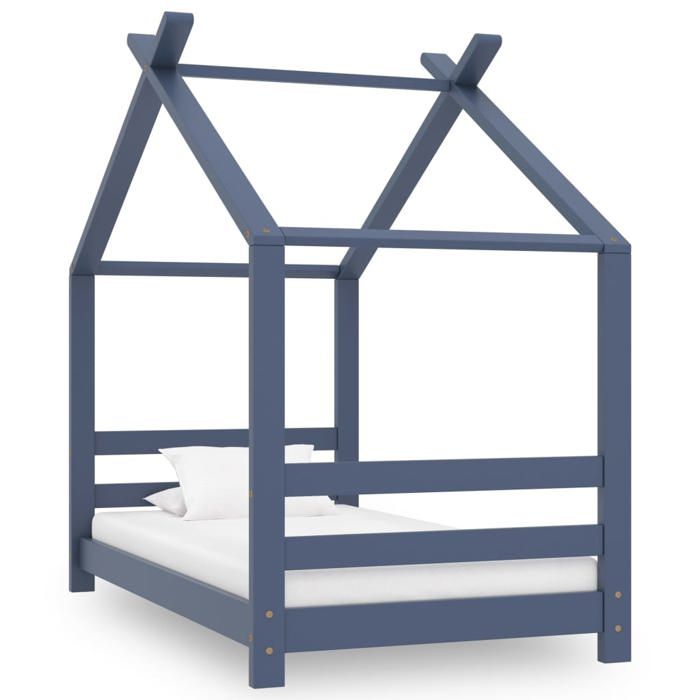 Gris Cadre de Lit pour 70x140cm Magnifique Lit simple denfant Gris - Bois de pin massif 70x140cm CL9005073