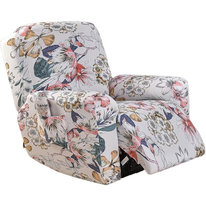 Aishang Housse de fauteuil extensible 4 pièces élastiques pour fauteuil relax/chaise longue avec poches - Été co HOUSSE DE FAUTEUIL